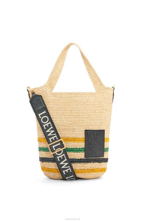 Loewe Mini Slit bag in striped raffia and calfskin 688V26 Women Natural/Multicolor