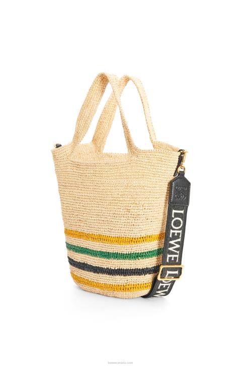 Loewe Mini Slit bag in striped raffia and calfskin 688V26 Women Natural/Multicolor
