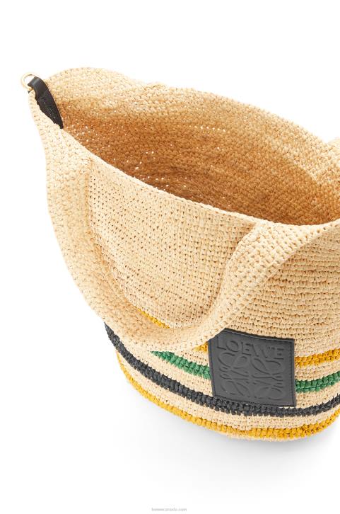 Loewe Mini Slit bag in striped raffia and calfskin 688V26 Women Natural/Multicolor