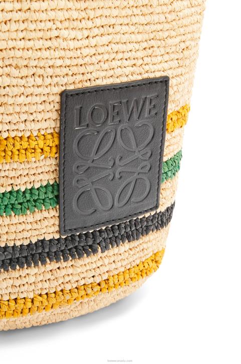 Loewe Mini Slit bag in striped raffia and calfskin 688V26 Women Natural/Multicolor