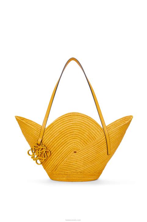 Loewe Petal basket bag in raffia and calfskin 688V40 Women Ochre
