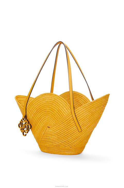 Loewe Petal basket bag in raffia and calfskin 688V40 Women Ochre