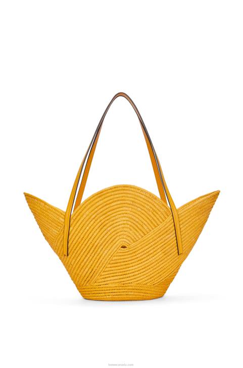 Loewe Petal basket bag in raffia and calfskin 688V40 Women Ochre