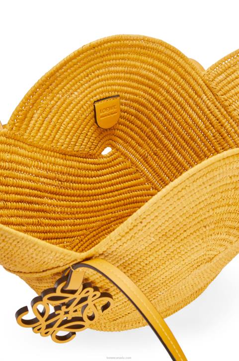 Loewe Petal basket bag in raffia and calfskin 688V40 Women Ochre