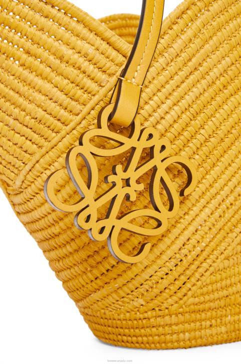 Loewe Petal basket bag in raffia and calfskin 688V40 Women Ochre
