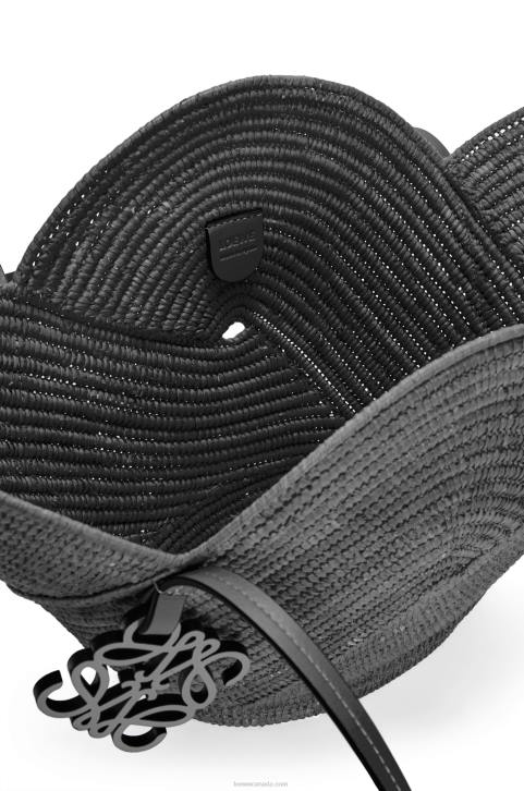 Loewe Petal basket bag in raffia and calfskin 688V41 Women Black