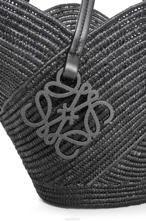 Loewe Petal basket bag in raffia and calfskin 688V41 Women Black