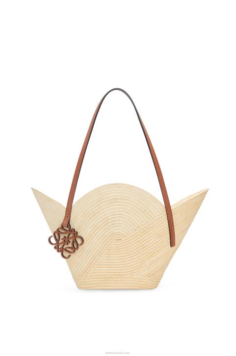 Loewe Petal basket bag in raffia and calfskin 688V61 Women Natural/Tan