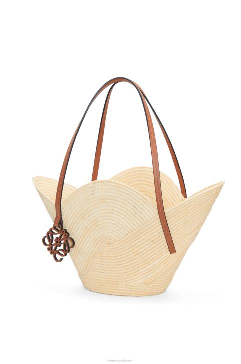 Loewe Petal basket bag in raffia and calfskin 688V61 Women Natural/Tan