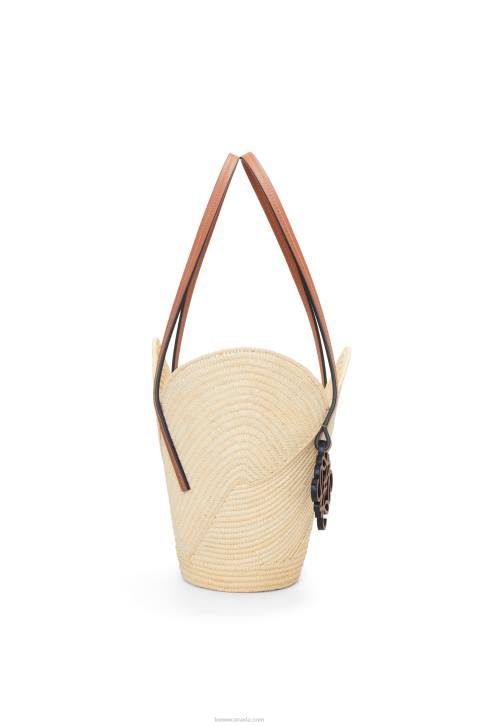 Loewe Petal basket bag in raffia and calfskin 688V61 Women Natural/Tan