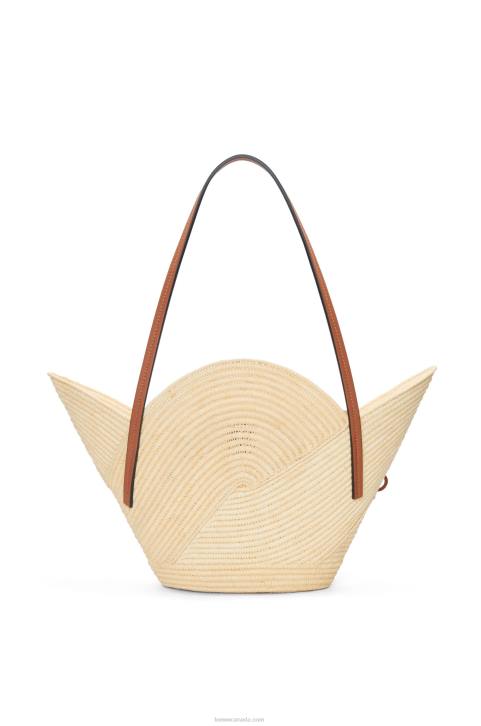 Loewe Petal basket bag in raffia and calfskin 688V61 Women Natural/Tan