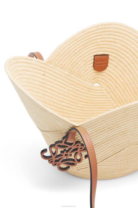 Loewe Petal basket bag in raffia and calfskin 688V61 Women Natural/Tan