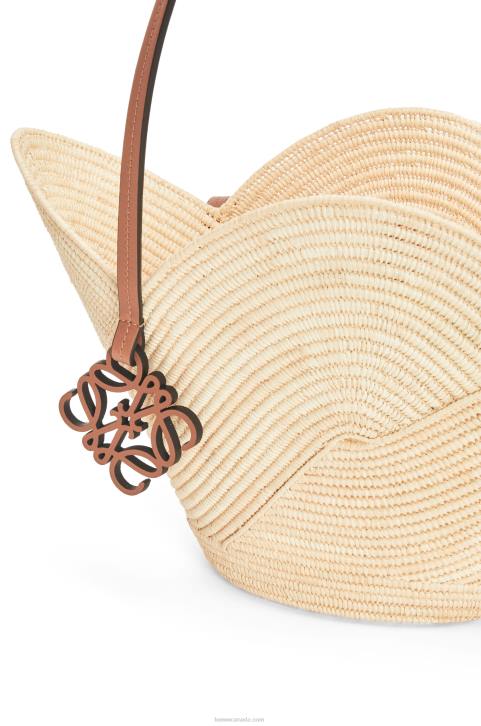 Loewe Petal basket bag in raffia and calfskin 688V61 Women Natural/Tan