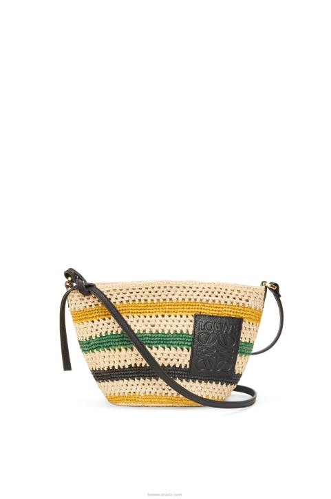 Loewe Pochette in striped raffia and calfskin 688V25 Women Natural/Multicolor