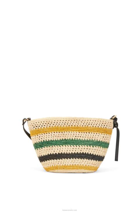 Loewe Pochette in striped raffia and calfskin 688V25 Women Natural/Multicolor