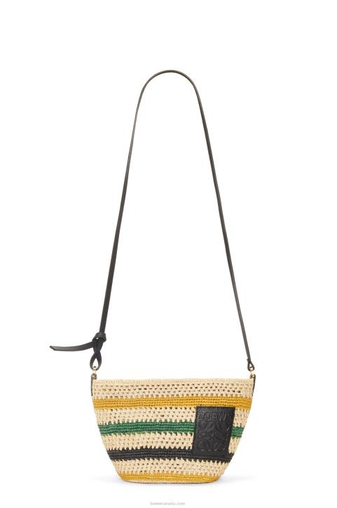 Loewe Pochette in striped raffia and calfskin 688V25 Women Natural/Multicolor