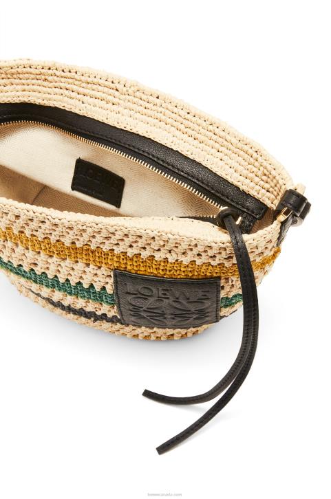 Loewe Pochette in striped raffia and calfskin 688V25 Women Natural/Multicolor