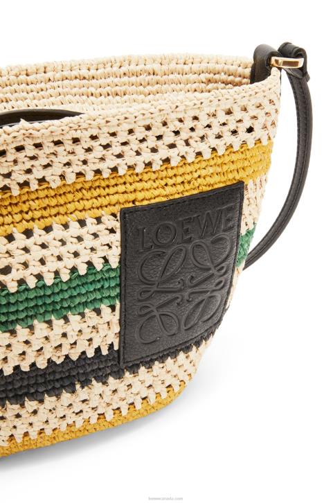 Loewe Pochette in striped raffia and calfskin 688V25 Women Natural/Multicolor