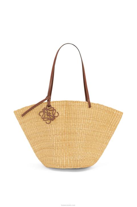 Loewe Shell Basket bag in elephant grass and calfskin 688V63 Women Natural/Pecan
