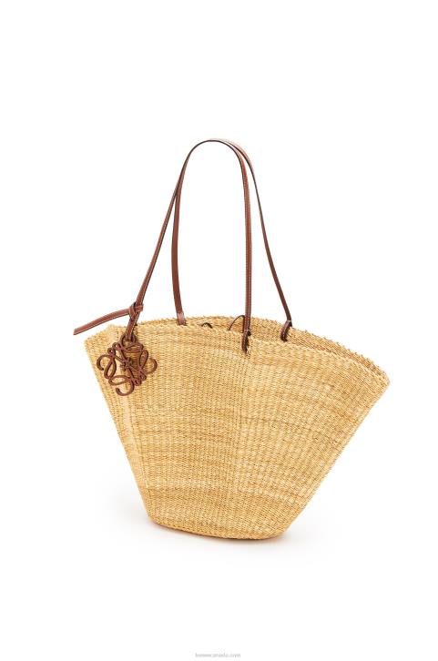 Loewe Shell Basket bag in elephant grass and calfskin 688V63 Women Natural/Pecan