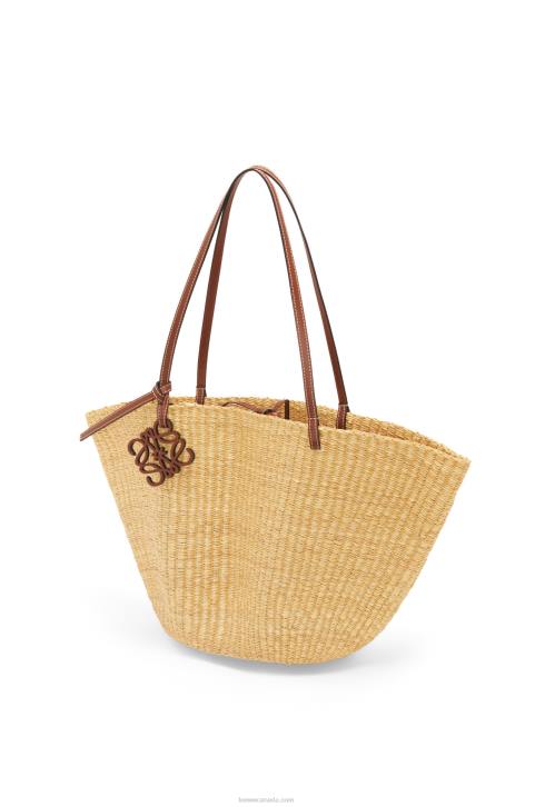 Loewe Shell Basket bag in elephant grass and calfskin 688V63 Women Natural/Pecan
