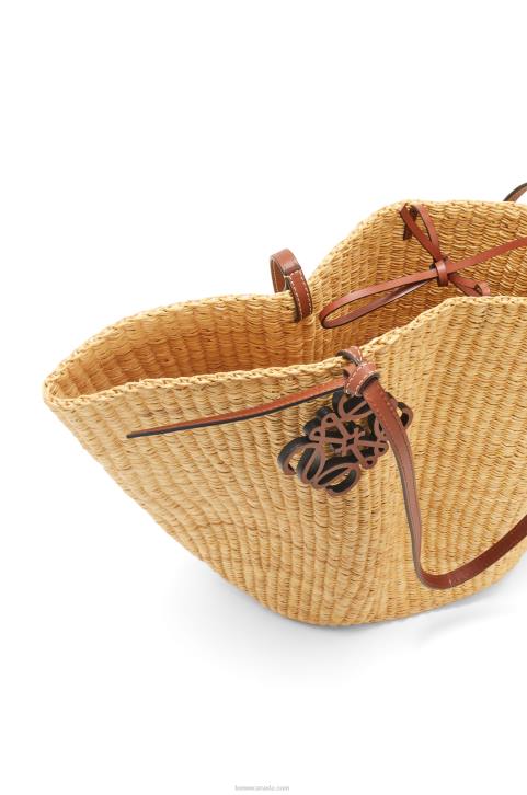 Loewe Shell Basket bag in elephant grass and calfskin 688V63 Women Natural/Pecan