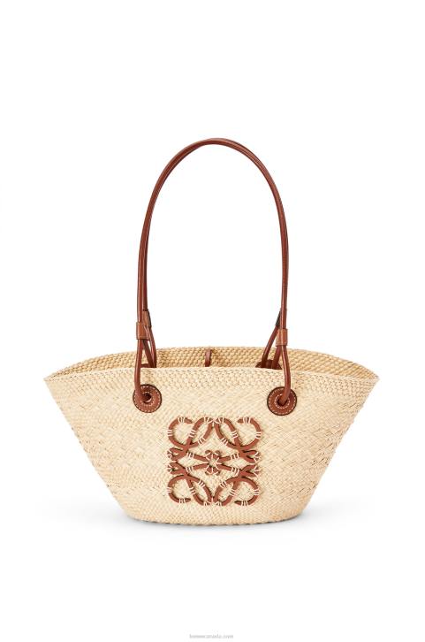 Loewe Small Anagram Basket bag in iraca palm and calfskin 688V19 Women Natural/Tan