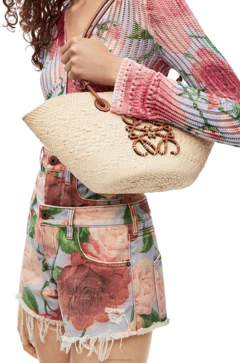 Loewe Small Anagram Basket bag in iraca palm and calfskin 688V19 Women Natural/Tan