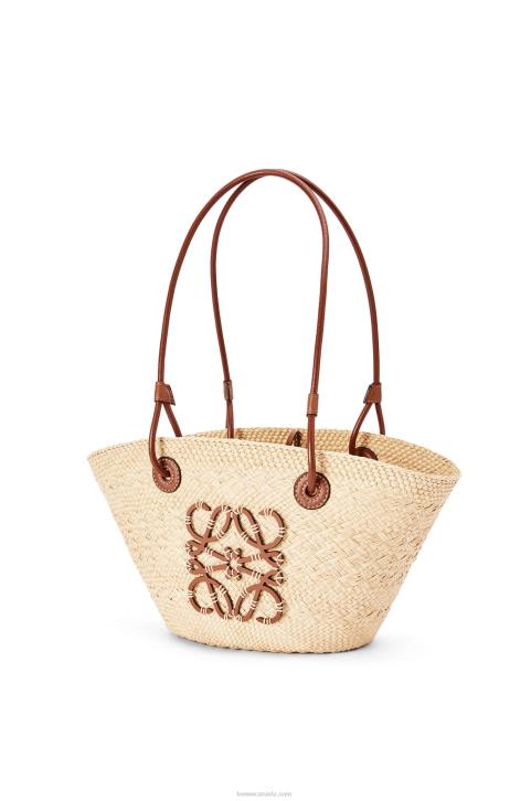 Loewe Small Anagram Basket bag in iraca palm and calfskin 688V19 Women Natural/Tan