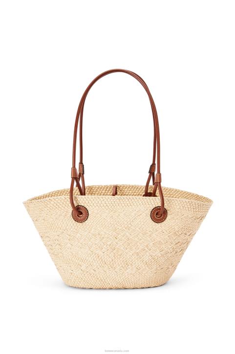 Loewe Small Anagram Basket bag in iraca palm and calfskin 688V19 Women Natural/Tan