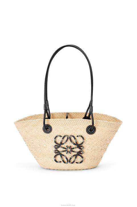 Loewe Small Anagram Basket bag in iraca palm and calfskin 688V85 Women Natural/Black