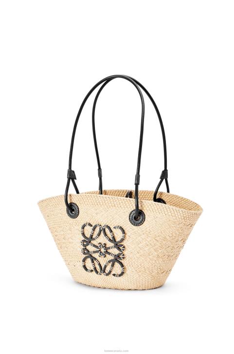 Loewe Small Anagram Basket bag in iraca palm and calfskin 688V85 Women Natural/Black