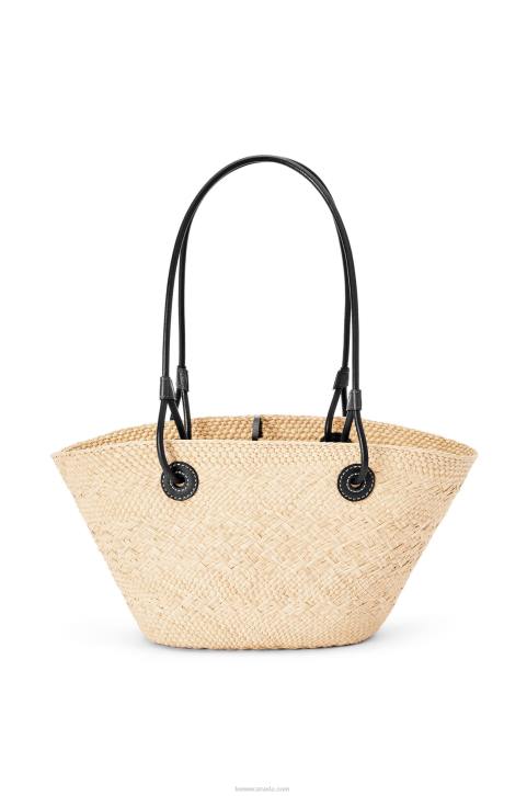 Loewe Small Anagram Basket bag in iraca palm and calfskin 688V85 Women Natural/Black