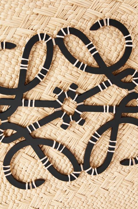 Loewe Small Anagram Basket bag in iraca palm and calfskin 688V85 Women Natural/Black