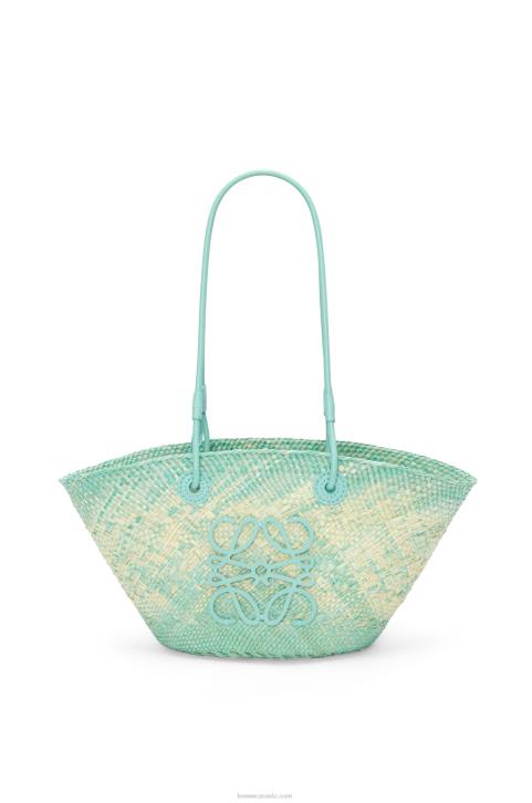 Loewe Small Anagram basket bag in iraca palm and calfskin 688V110 Women Fresh Mint