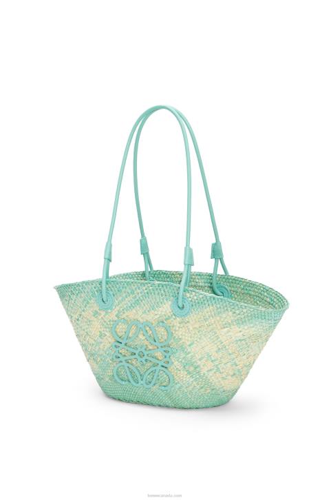 Loewe Small Anagram basket bag in iraca palm and calfskin 688V110 Women Fresh Mint