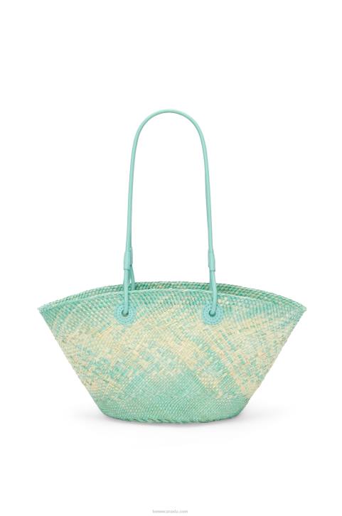 Loewe Small Anagram basket bag in iraca palm and calfskin 688V110 Women Fresh Mint