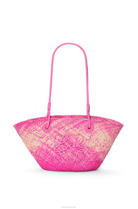 Loewe Small Anagram basket bag in iraca palm and calfskin 688V56 Women Fuchsia