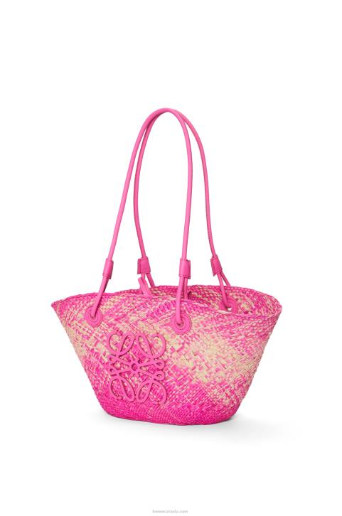 Loewe Small Anagram basket bag in iraca palm and calfskin 688V56 Women Fuchsia