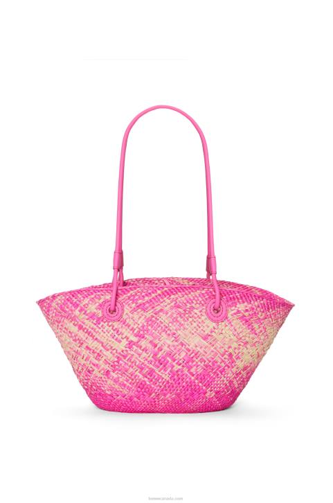 Loewe Small Anagram basket bag in iraca palm and calfskin 688V56 Women Fuchsia