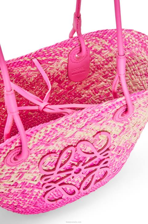 Loewe Small Anagram basket bag in iraca palm and calfskin 688V56 Women Fuchsia