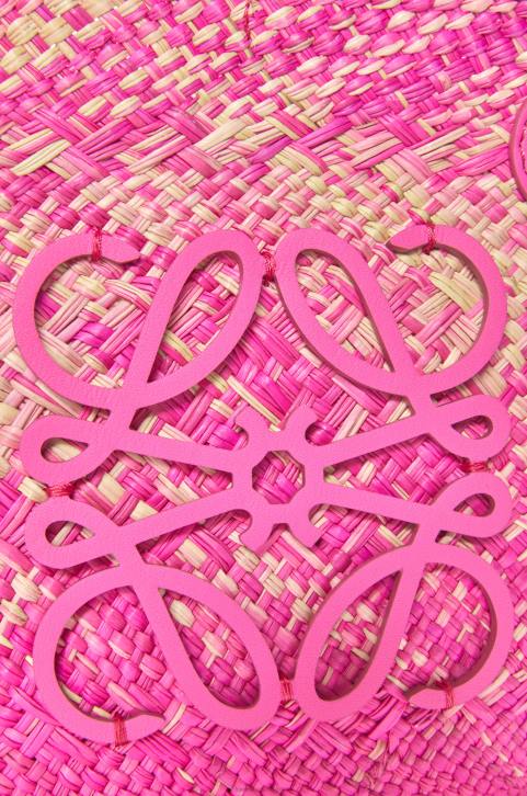 Loewe Small Anagram basket bag in iraca palm and calfskin 688V56 Women Fuchsia