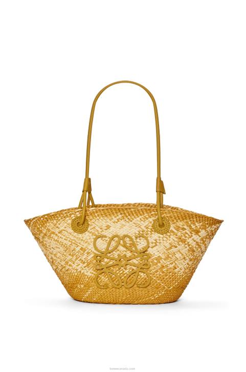 Loewe Small Anagram basket bag in iraca palm and calfskin 688V8 Women Ochre