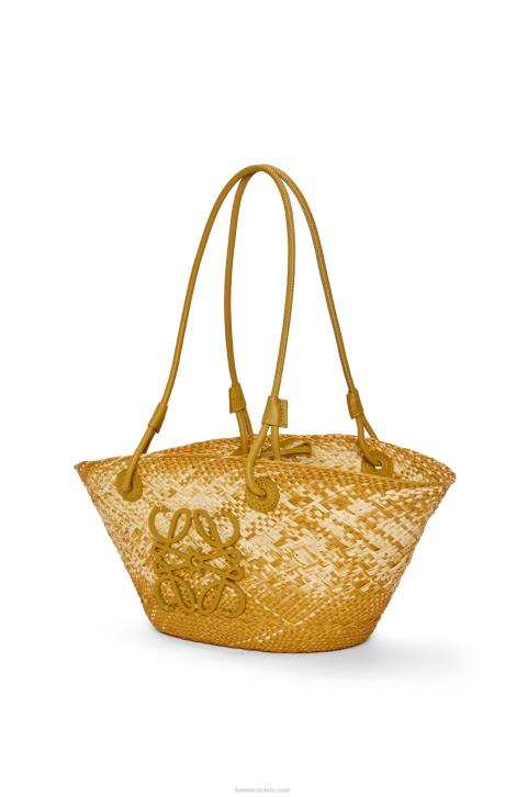 Loewe Small Anagram basket bag in iraca palm and calfskin 688V8 Women Ochre