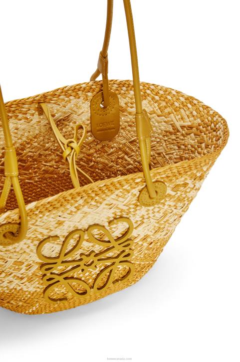 Loewe Small Anagram basket bag in iraca palm and calfskin 688V8 Women Ochre