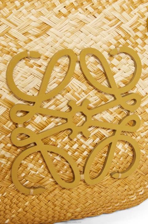 Loewe Small Anagram basket bag in iraca palm and calfskin 688V8 Women Ochre