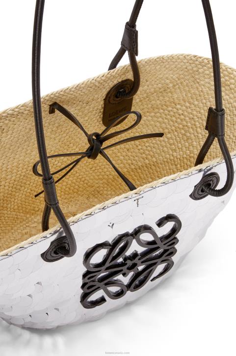 Loewe Small Anagram basket in sequinned iraca palm and calfskin 688V109 Women Silver