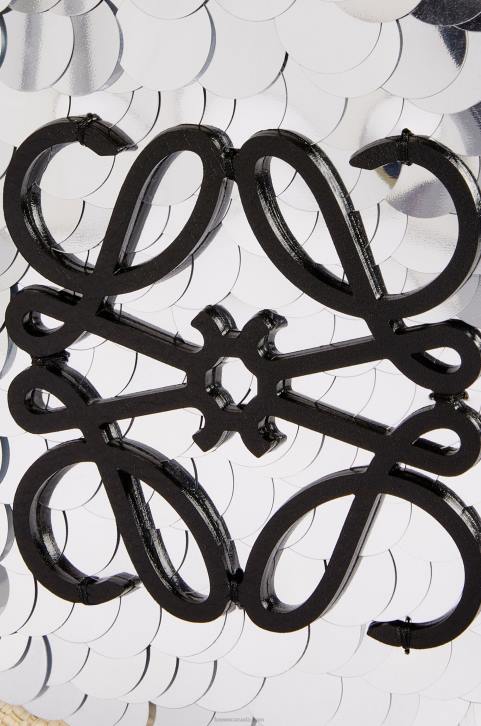 Loewe Small Anagram basket in sequinned iraca palm and calfskin 688V109 Women Silver