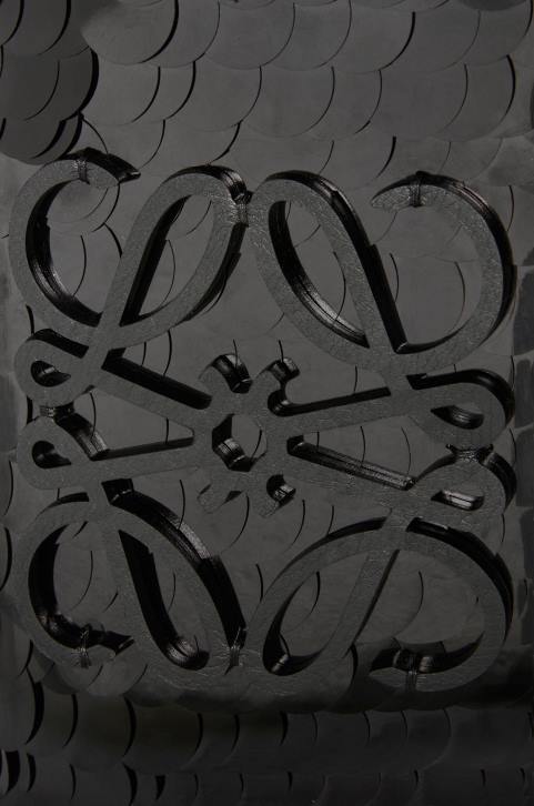 Loewe Small Anagram basket in sequinned iraca palm and calfskin 688V71 Women Black