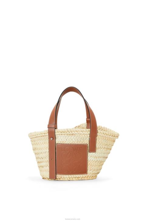 Loewe Small Basket bag in palm leaf and calfskin 688V20 Women Natural/Tan